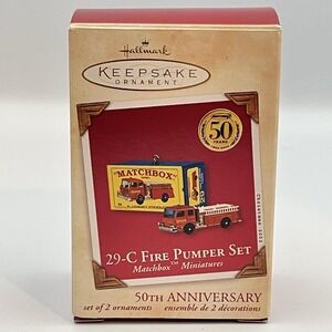 Hallmark Keepsake 2002 Set of 2 Ornaments Matchbox Miniatures 29-C Fire Pump Set